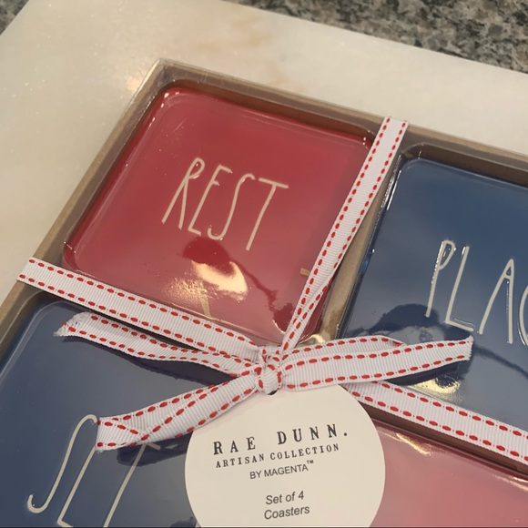 Rae Dunn REST, PLACE, HOLD, SET coaster set - Picture 2 of 4